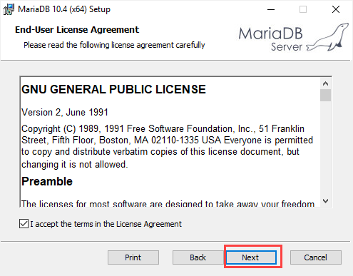 Install MariaDB Windows step 2